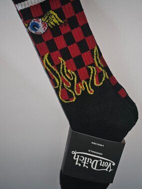 NWT! Von Dutch Pack of Three Flame & Checkered Graphic Print Crew Socks NEW!
